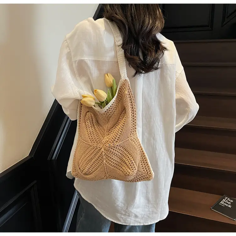 Women's Cross-Crochet Hollow Square Tassel Bag — feature 15