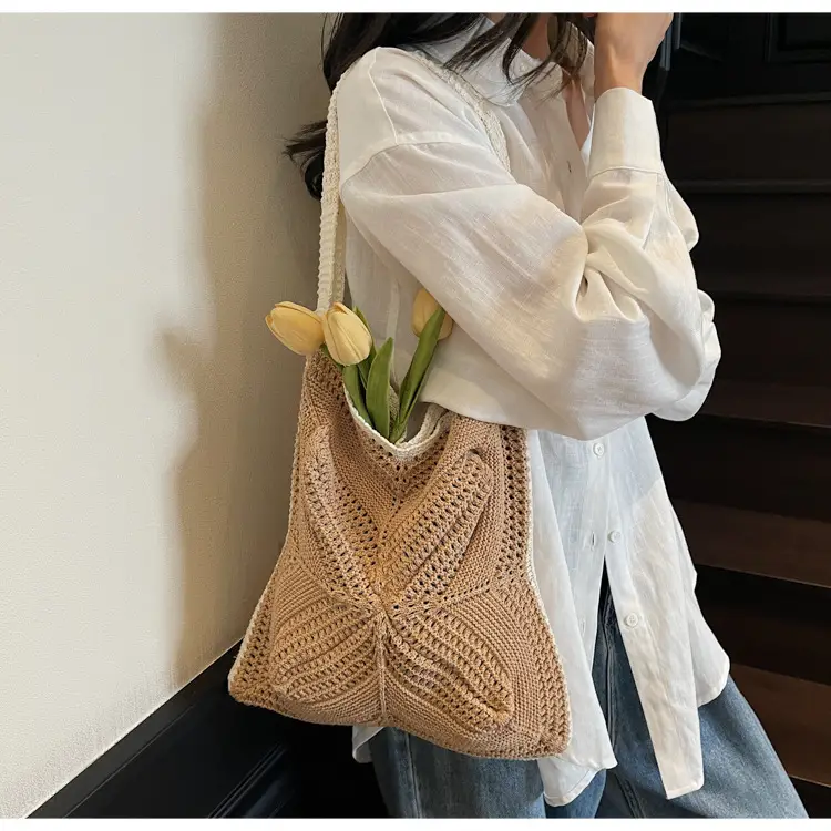 Women's Cross-Crochet Hollow Square Tassel Bag — feature 16