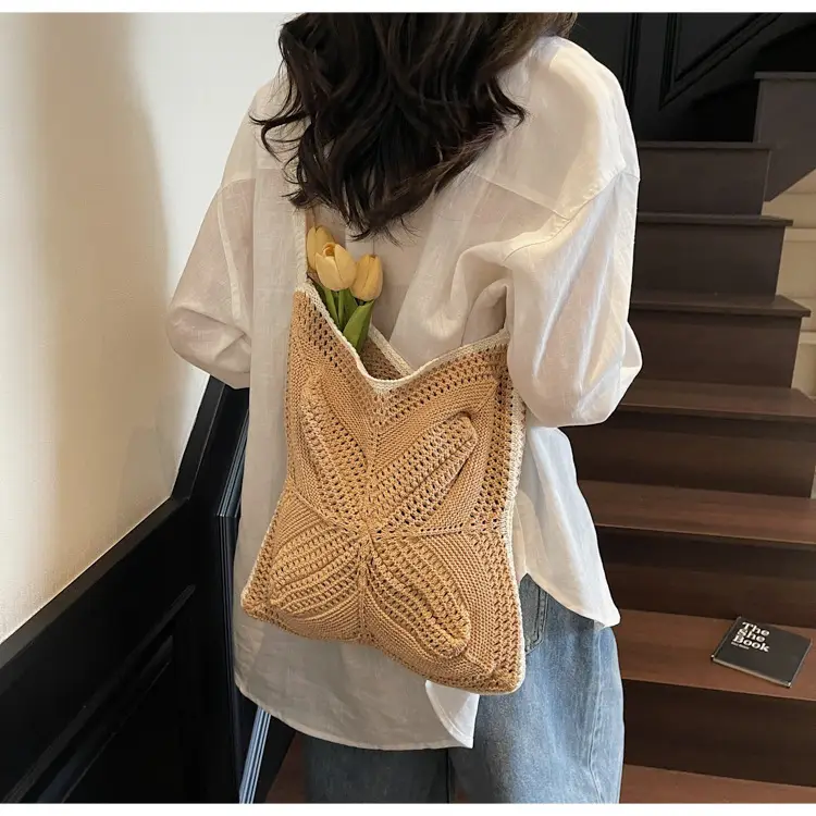 Women's Cross-Crochet Hollow Square Tassel Bag — feature 17