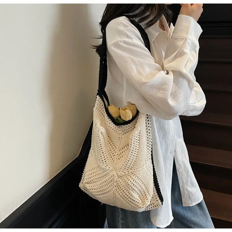 Women's Cross-Crochet Hollow Square Tassel Bag — feature 20