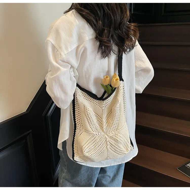 Women's Cross-Crochet Hollow Square Tassel Bag — feature 21