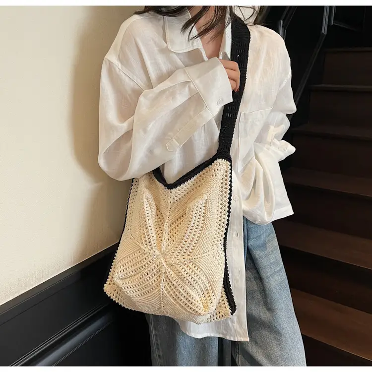 Women's Cross-Crochet Hollow Square Tassel Bag — feature 22