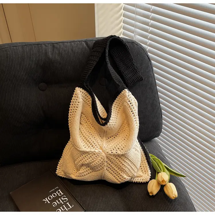 Women's Cross-Crochet Hollow Square Tassel Bag — feature 25
