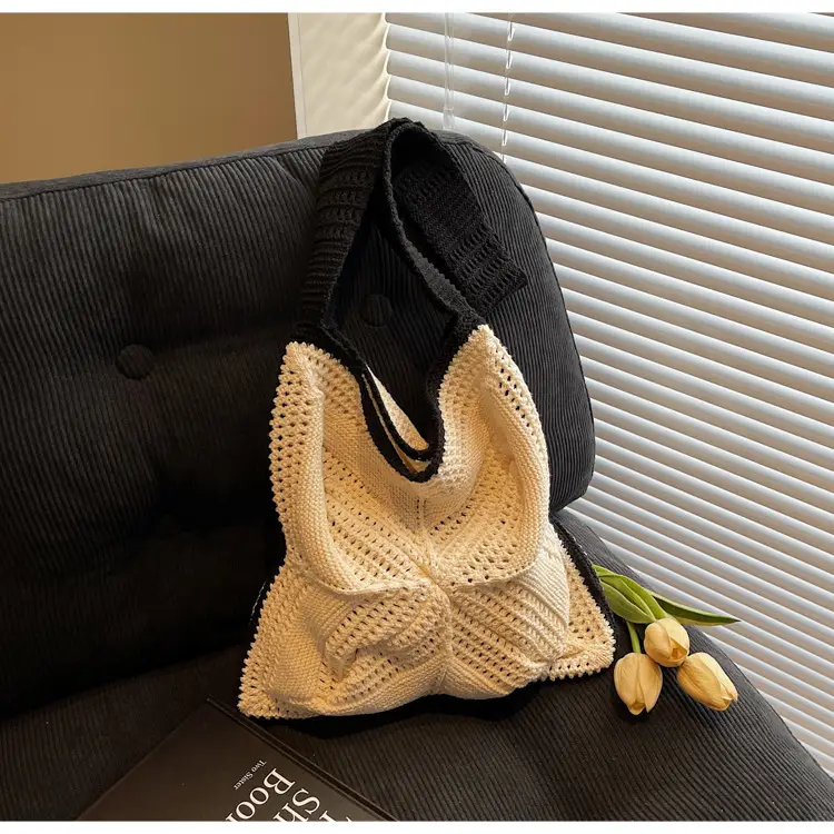 Women's Cross-Crochet Hollow Square Tassel Bag — feature 26