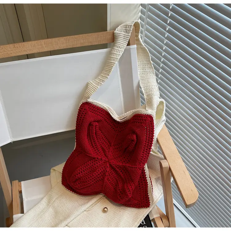 Women's Cross-Crochet Hollow Square Tassel Bag — feature 27