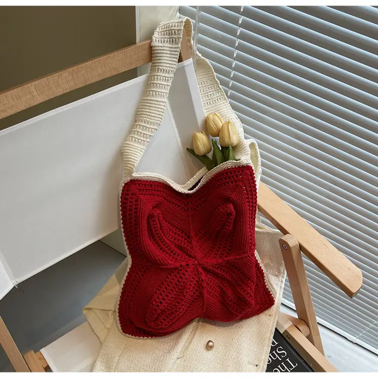 Women's Cross-Crochet Hollow Square Tassel Bag — feature 28