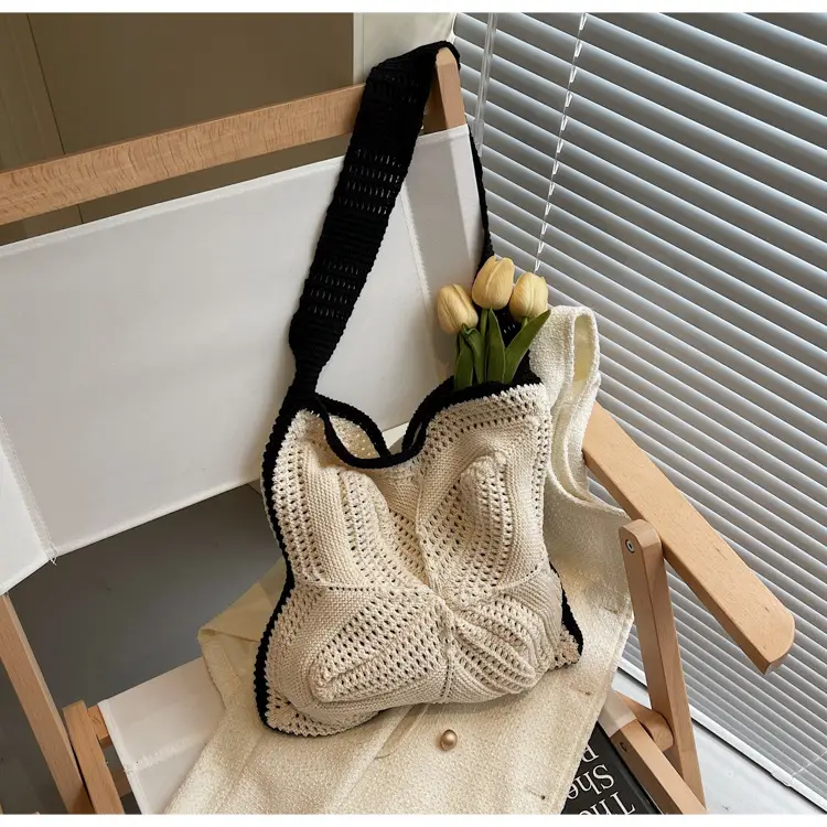 Women's Cross-Crochet Hollow Square Tassel Bag — feature 29