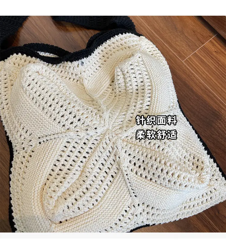 Women's Cross-Crochet Hollow Square Tassel Bag — feature 5