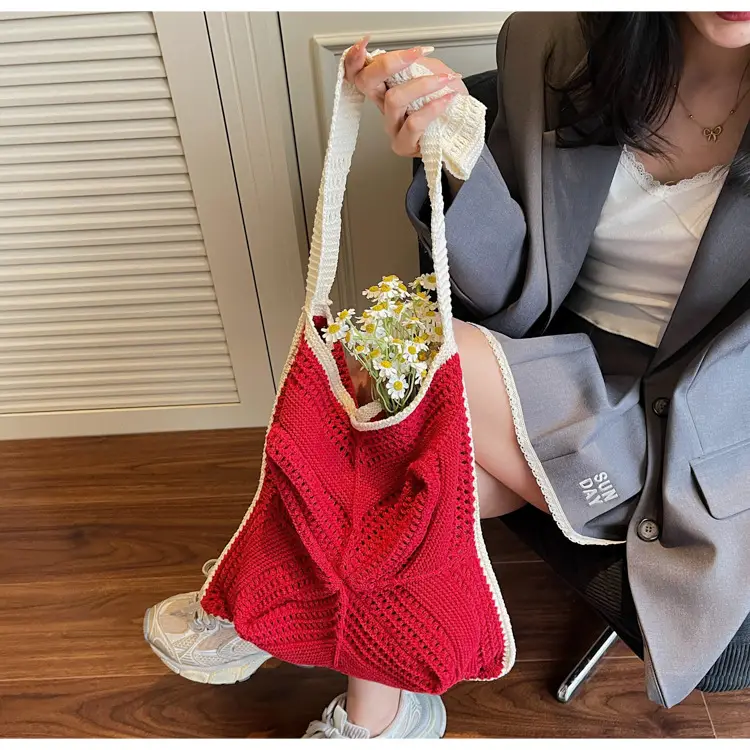 Women's Cross-Crochet Hollow Square Tassel Bag — feature 8