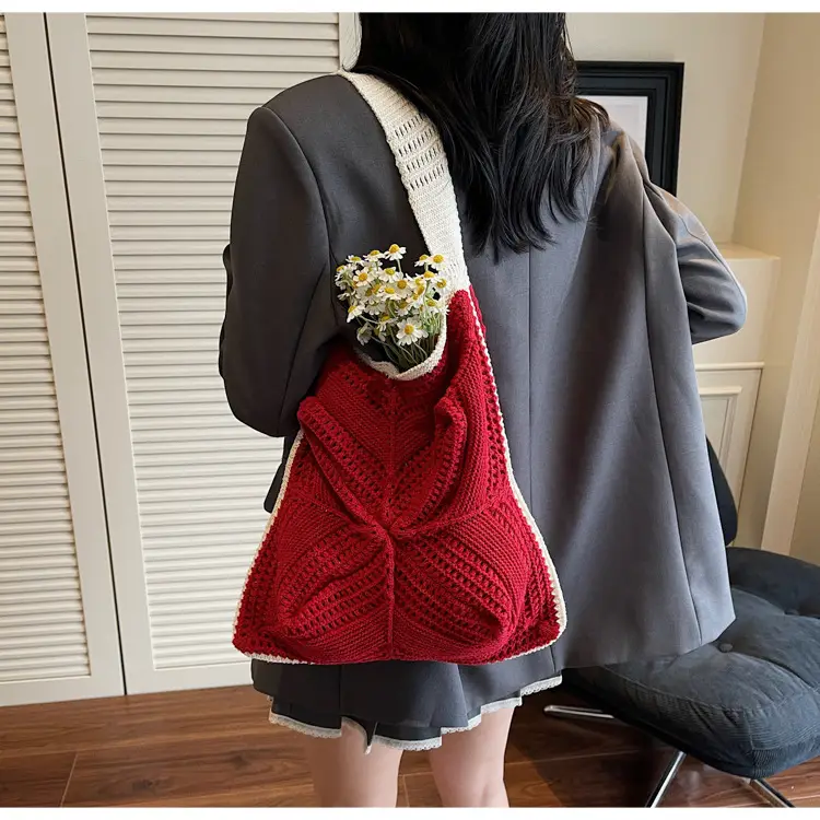 Women's Cross-Crochet Hollow Square Tassel Bag — feature 9