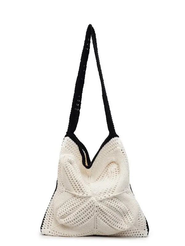 Women's Cream Crossbody Tote Bag with Tassel & Straw Design - Image 9
