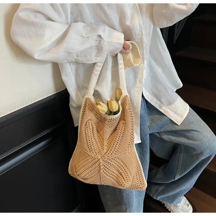 Women's Cream Crossbody Tote Bag with Tassel & Straw Design — feature 14