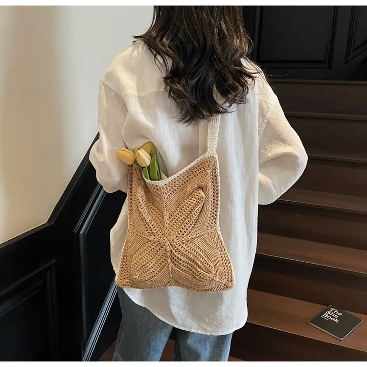 Women's Cream Crossbody Tote Bag with Tassel & Straw Design — feature 17