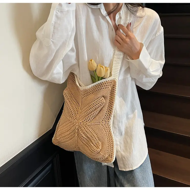 Women's Cream Crossbody Tote Bag with Tassel & Straw Design — feature 18