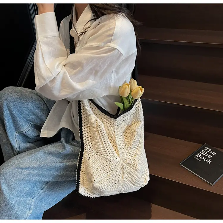 Women's Cream Crossbody Tote Bag with Tassel & Straw Design — feature 22