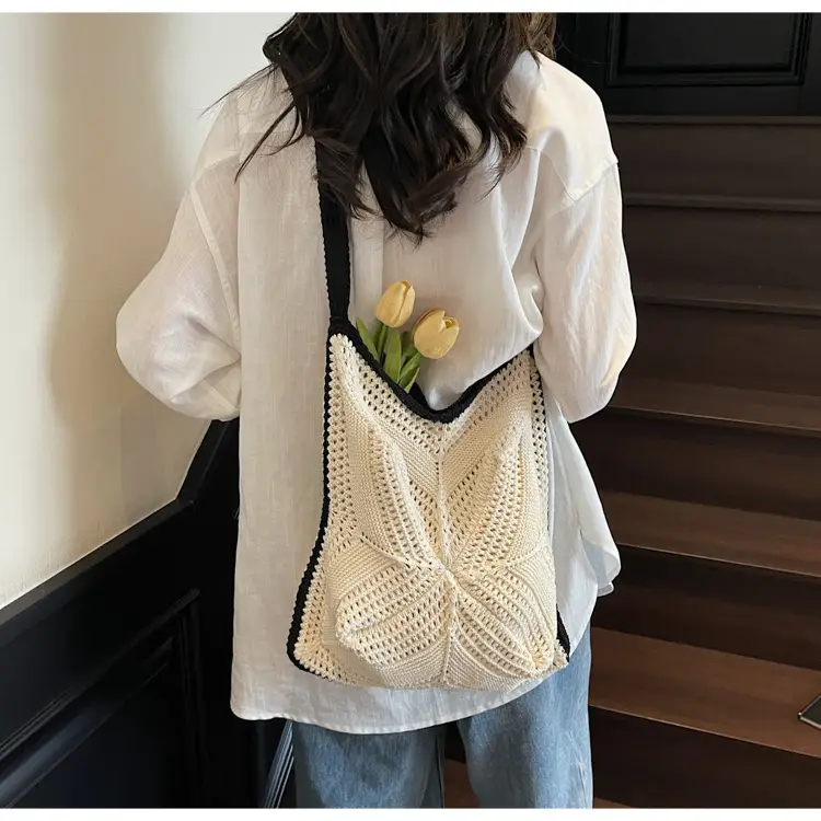 Women's Cream Crossbody Tote Bag with Tassel & Straw Design — feature 23