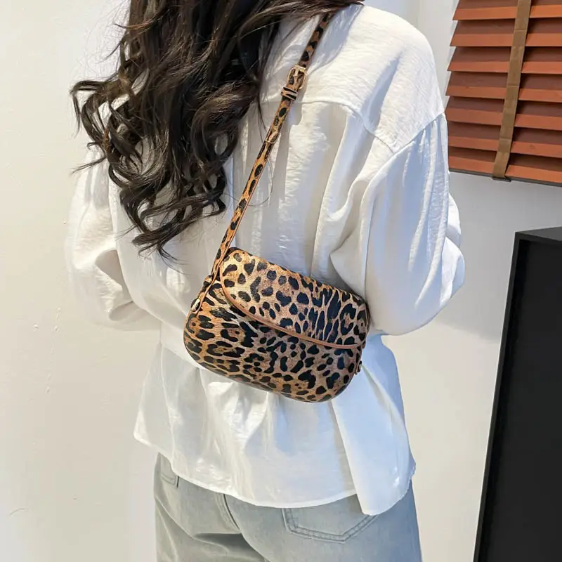 Leopard Print Shoulder Bag Women 2025 Saddle Style - Image 9