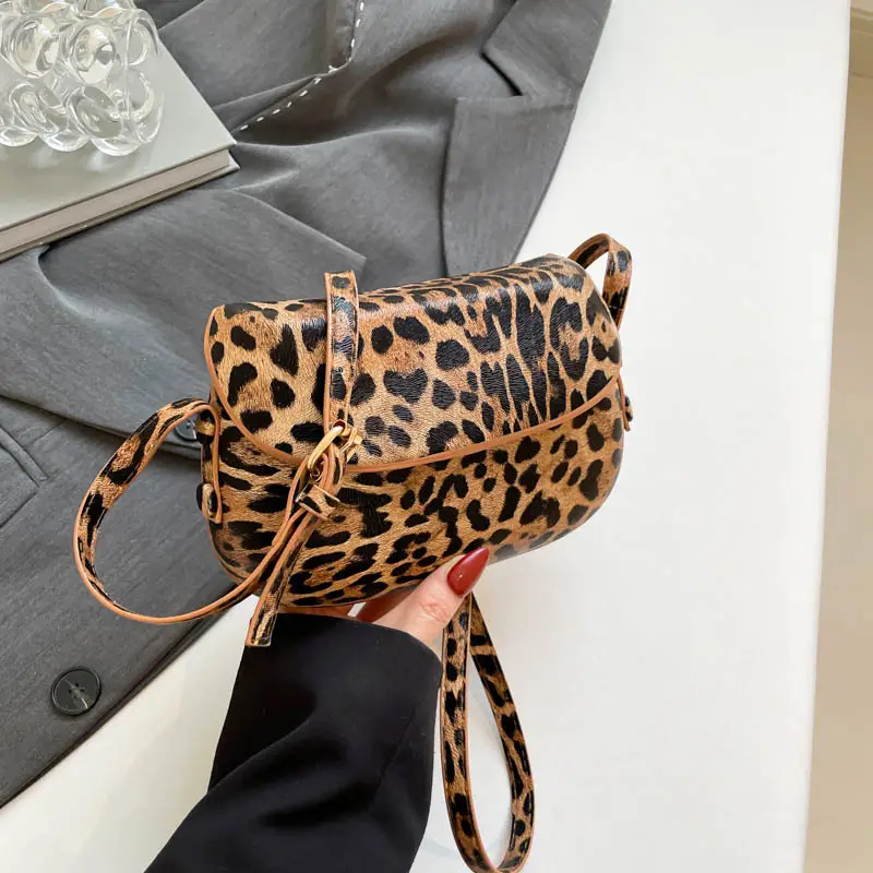 Leopard Print Shoulder Bag Women 2025 Saddle Style - Image 6