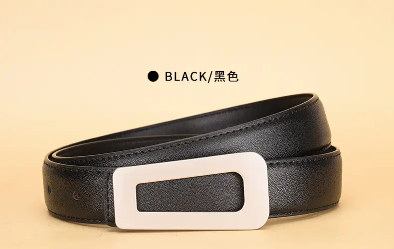 New Women's Black Leather Belt with White Case — feature 12