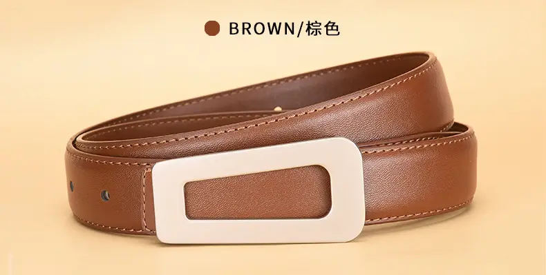 New Women's Black Leather Belt with White Case — feature 13