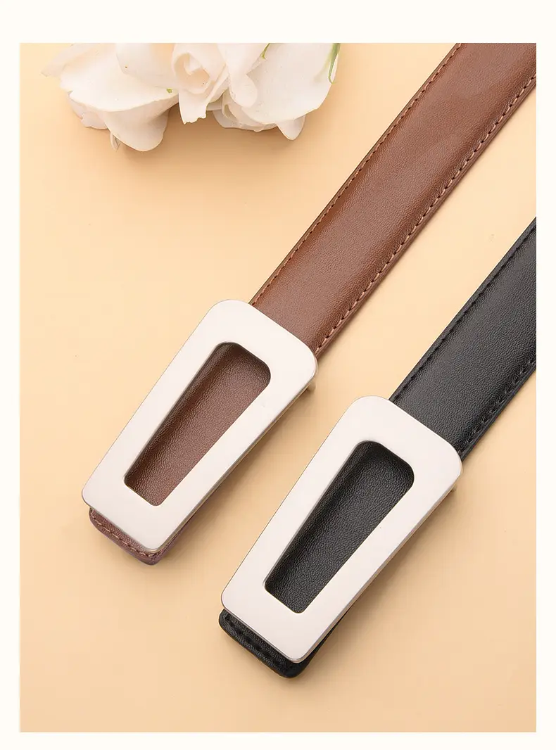 New Women's Black Leather Belt with White Case — feature 16