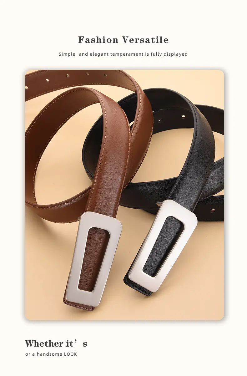New Women's Black Leather Belt with White Case — feature 17