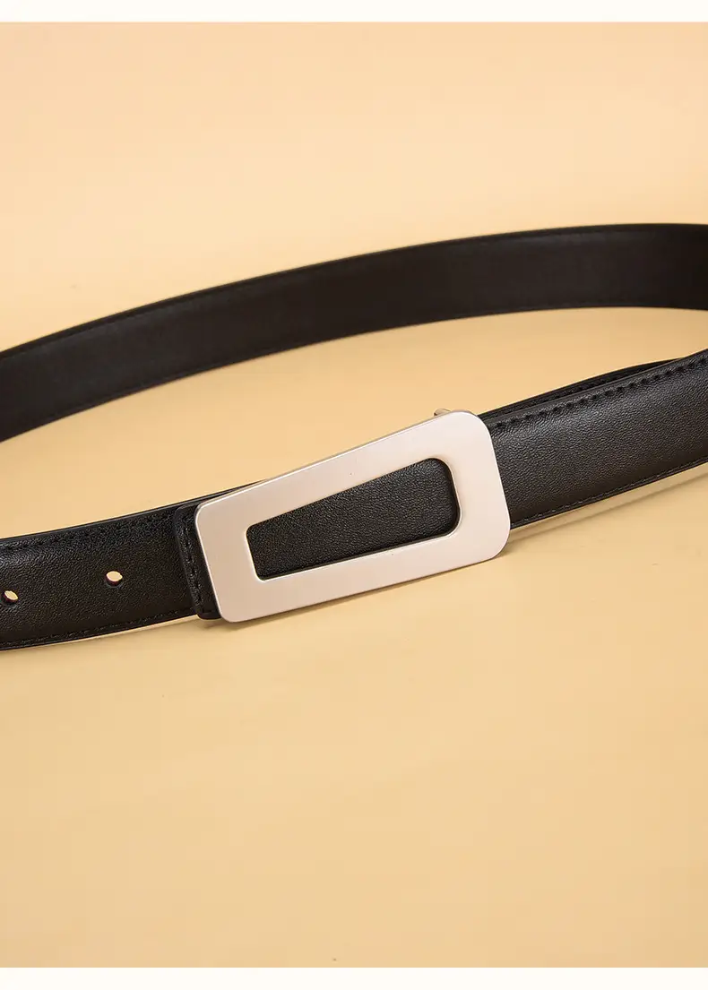 New Women's Black Leather Belt with White Case — feature 21