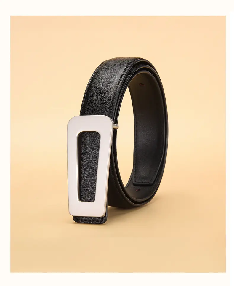 New Women's Black Leather Belt with White Case — feature 25