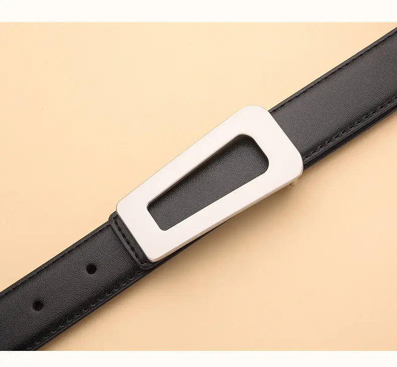 New Women's Black Leather Belt with White Case — feature 26