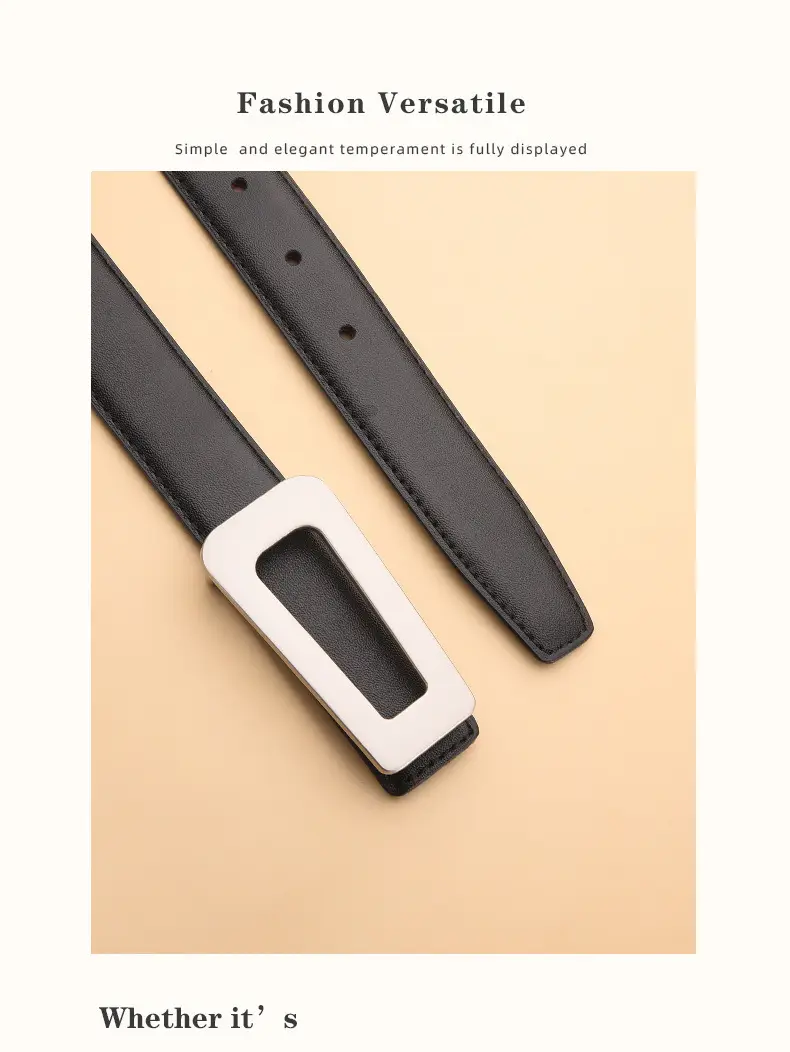 New Women's Black Leather Belt with White Case — feature 27