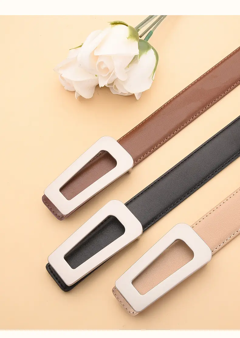 New Women's Black Leather Belt with White Case — feature 28
