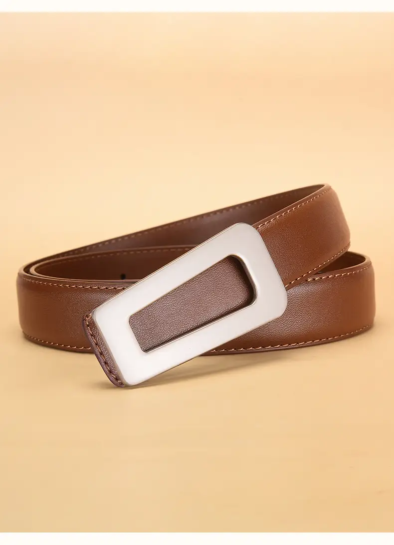 New Women's Black Leather Belt with White Case — feature 29