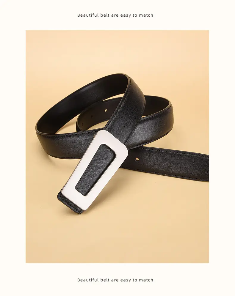 New Women's Black Leather Belt with White Case — feature 30