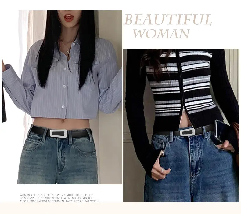 New Women's Black Leather Belt with White Case — feature 5