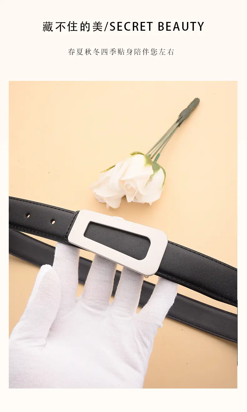 New Women's Black Leather Belt with White Case — feature 6