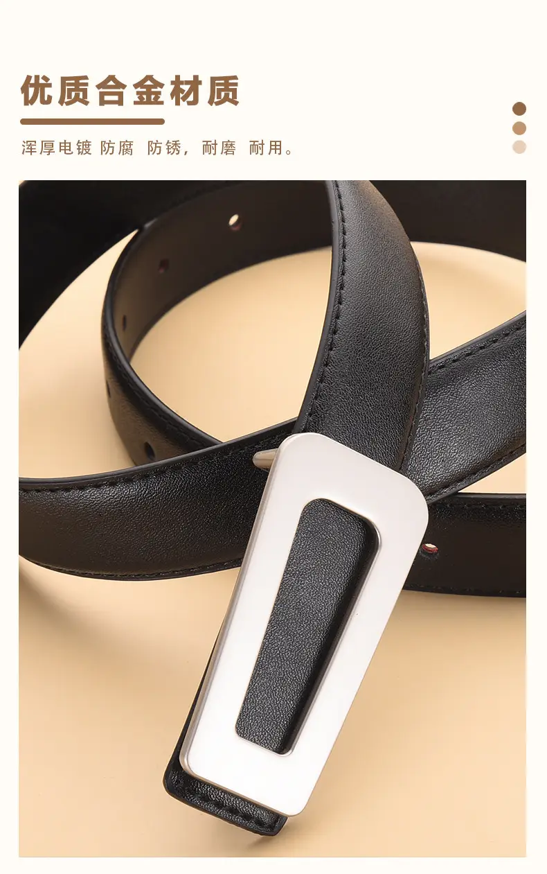 New Women's Black Leather Belt with White Case — feature 7