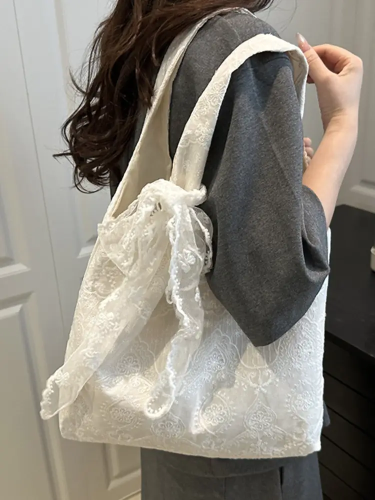 White Lace Shoulder Bag Large Capacity Women - Image 5