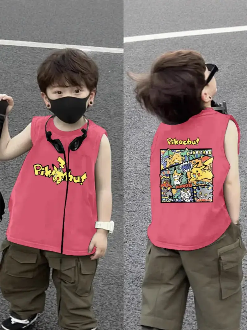 2025 Boys Pure Cotton Sleeveless Vest Red FUVUH Bear Print - Image 13