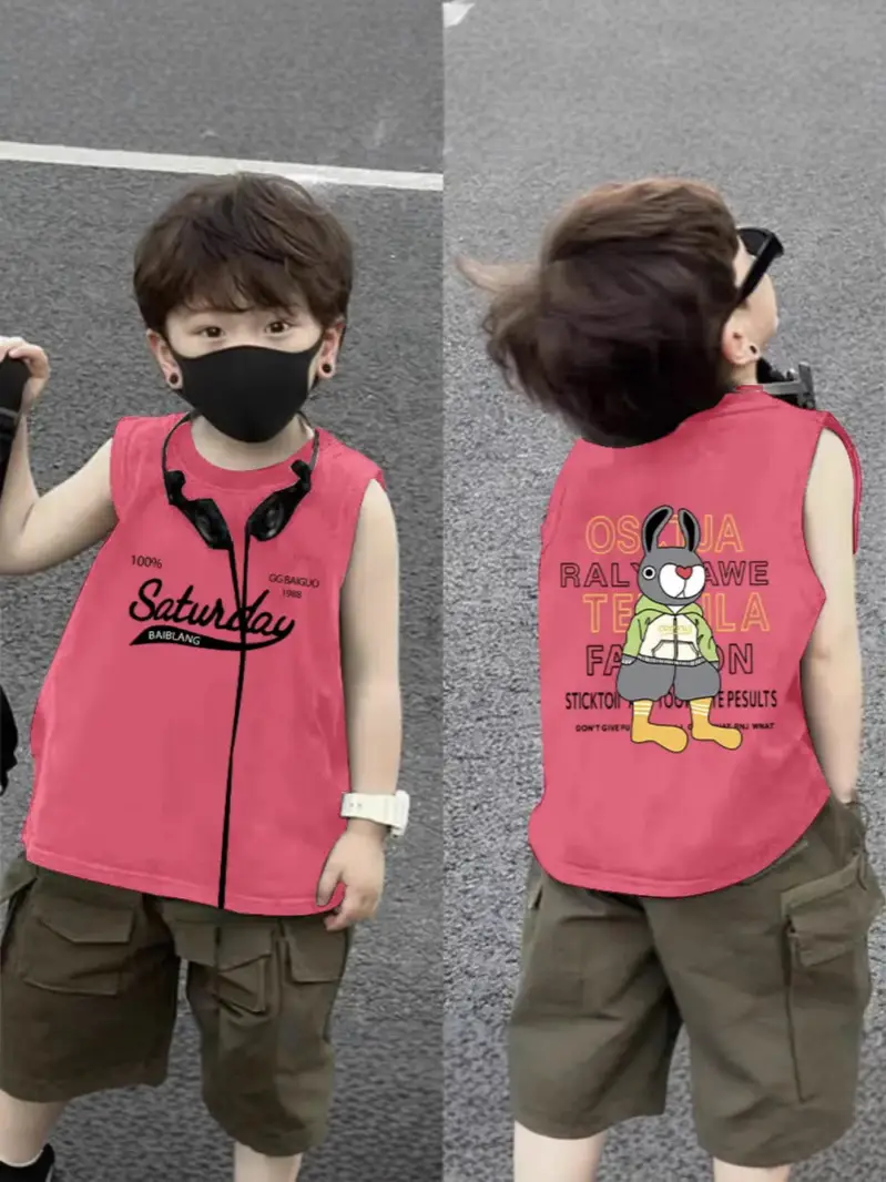 2025 Boys Pure Cotton Sleeveless Vest Red FUVUH Bear Print - Image 14