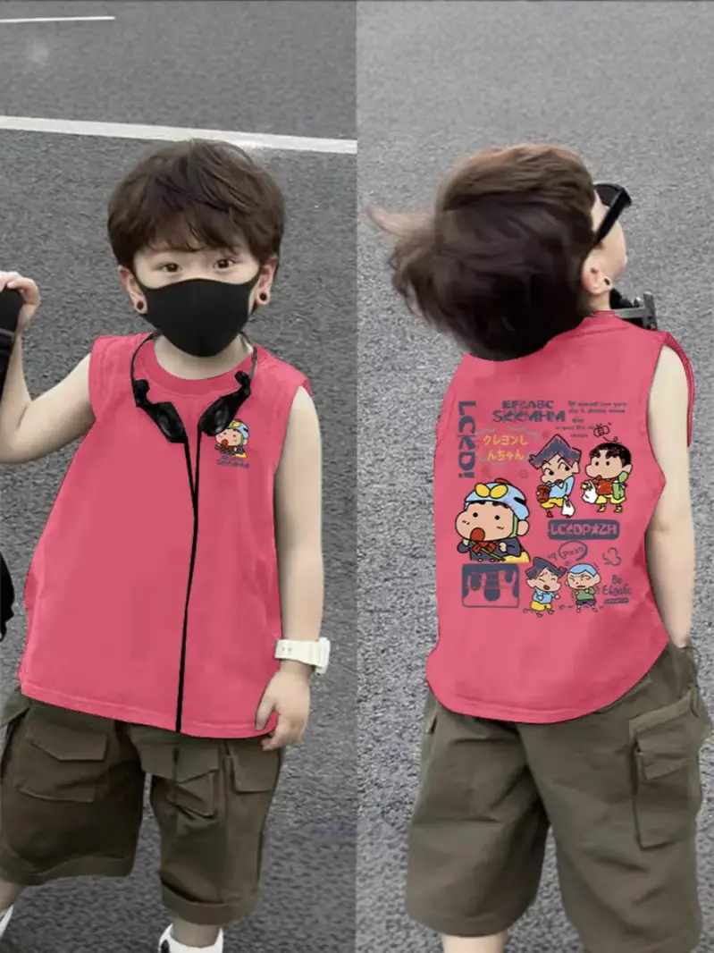 2025 Boys Pure Cotton Sleeveless Vest Red FUVUH Bear Print - Image 16
