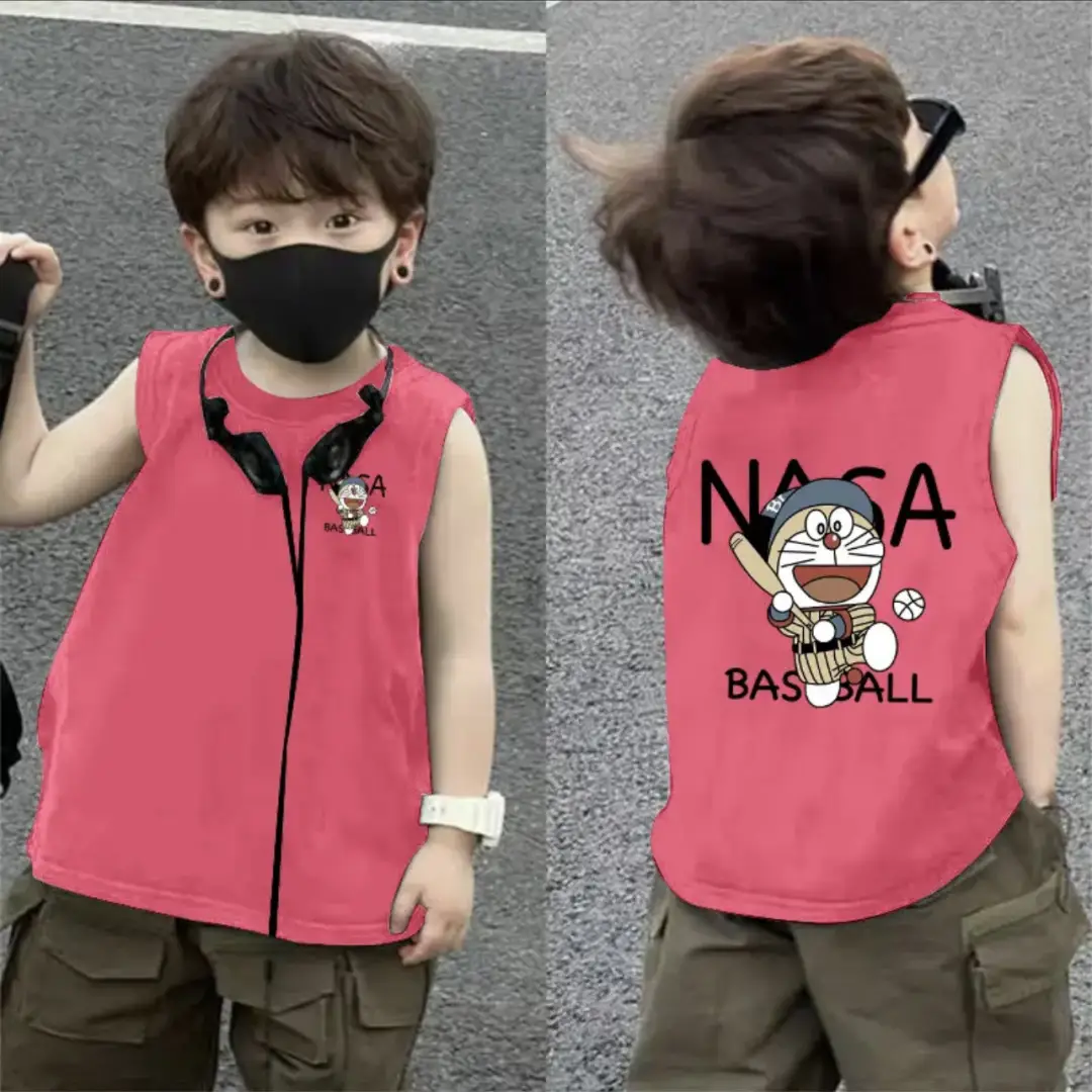 2025 Boys Pure Cotton Sleeveless Vest Red FUVUH Bear Print - Image 10
