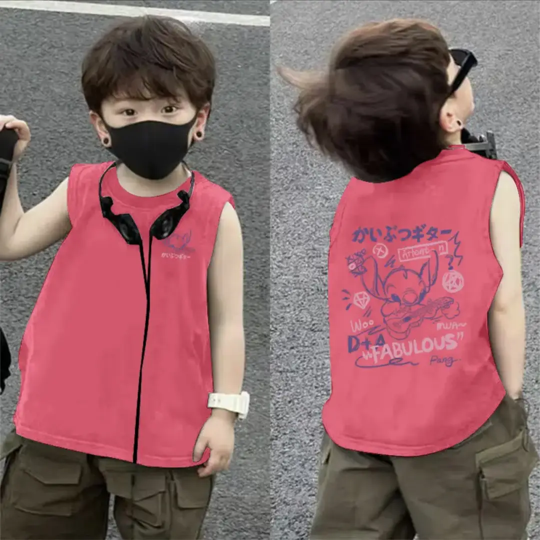 2025 Boys Pure Cotton Sleeveless Vest Red FUVUH Bear Print - Image 4