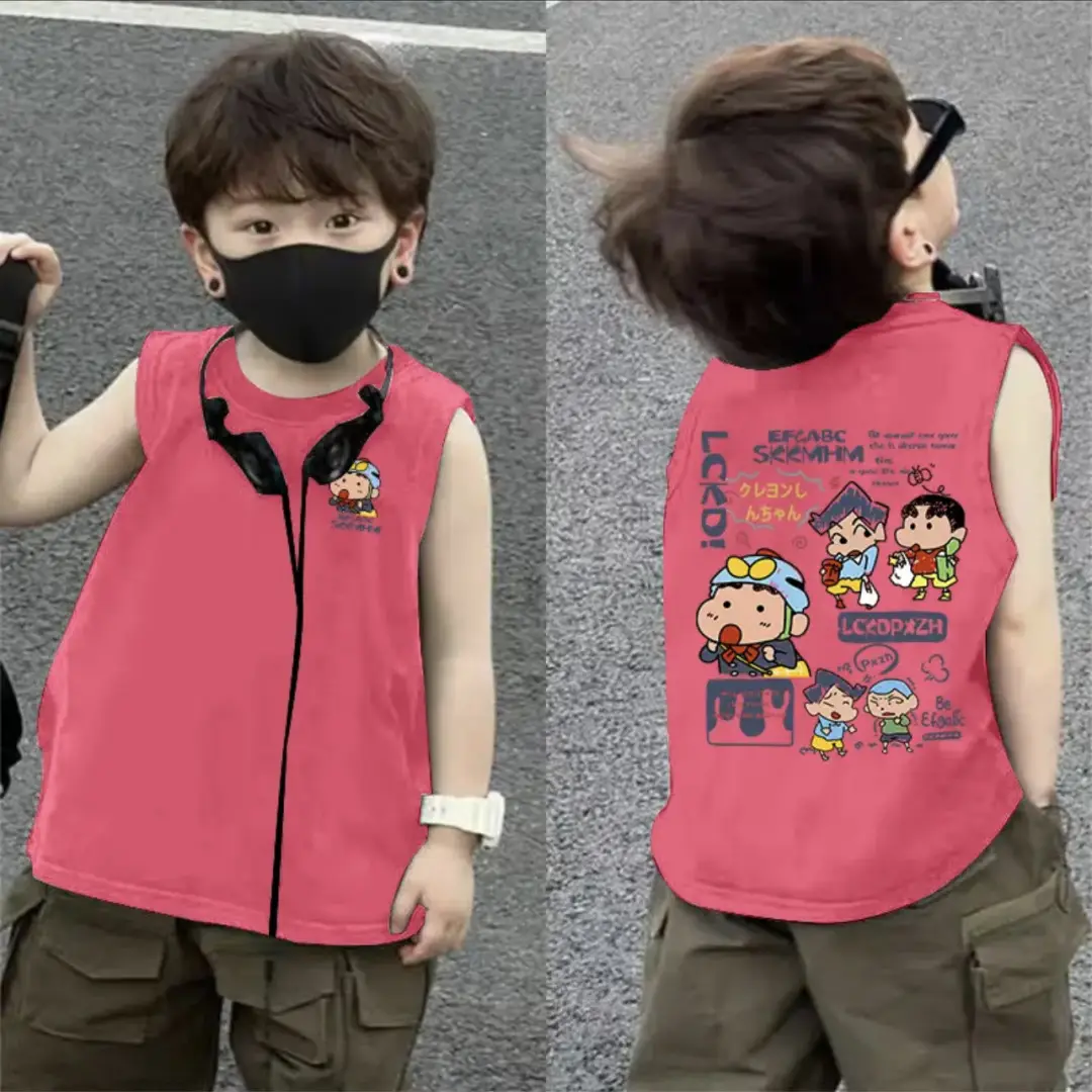 2025 Boys Pure Cotton Sleeveless Vest Red FUVUH Bear Print - Image 7