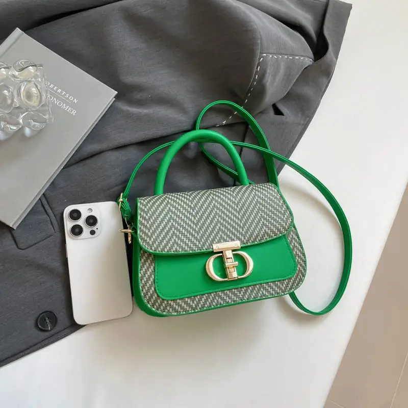 Green Patchwork Crossbody Bag with Lock Buckle 2025 - Image 8