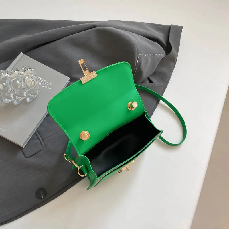 Green Patchwork Crossbody Bag with Lock Buckle 2025 - Image 9