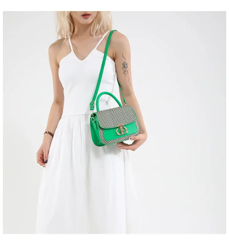 Green Patchwork Crossbody Bag with Lock Buckle 2025 — feature 14