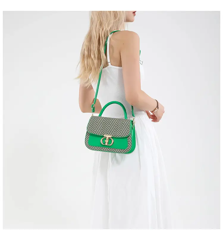 Green Patchwork Crossbody Bag with Lock Buckle 2025 — feature 15
