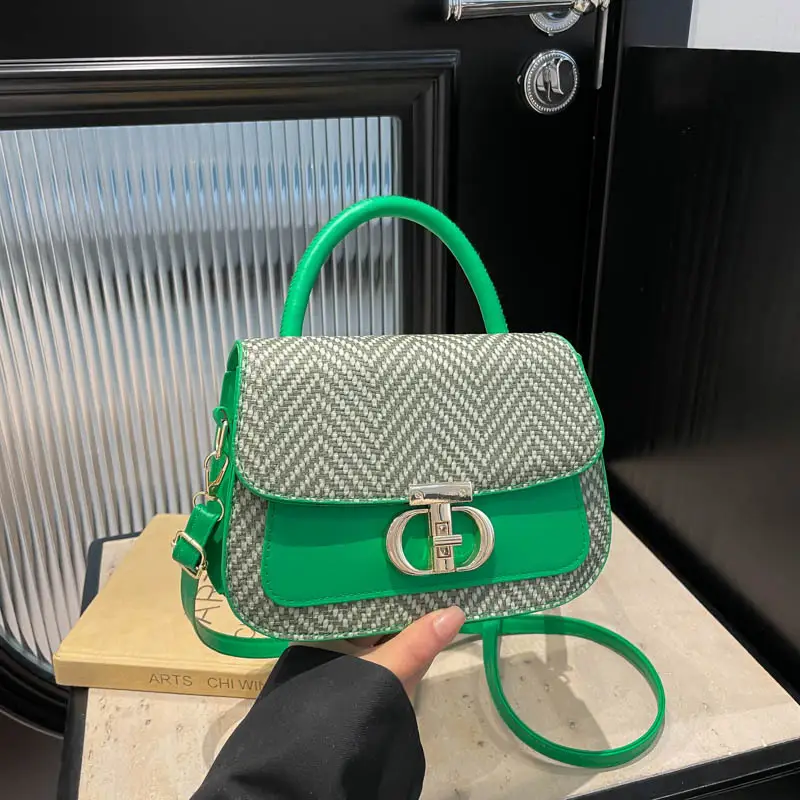 Green Patchwork Crossbody Bag with Lock Buckle 2025 - Image 3