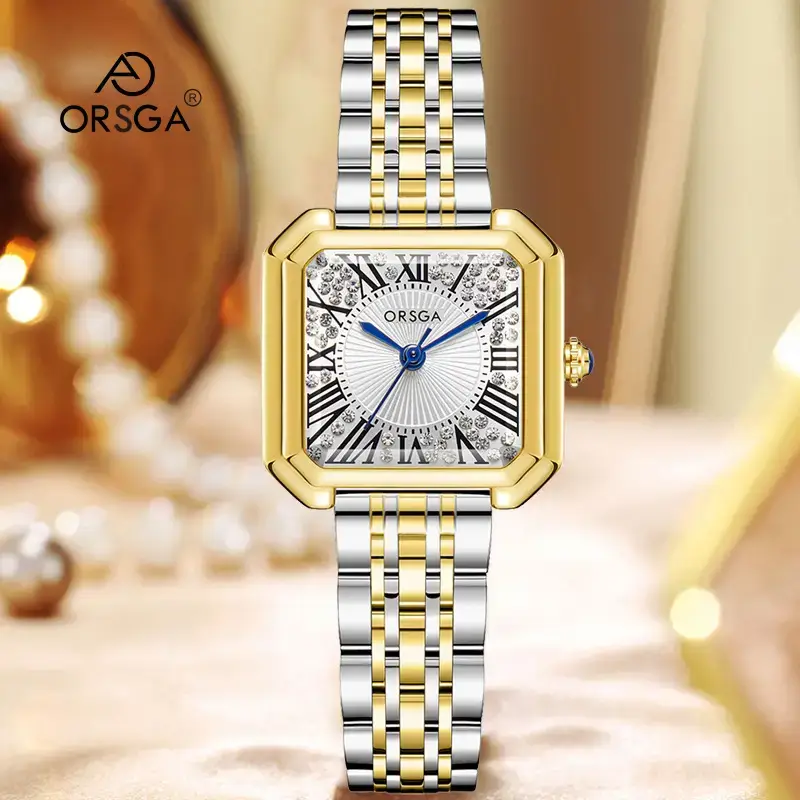Orsga Square Diamond Women's Watch Gold Silver - Image 6