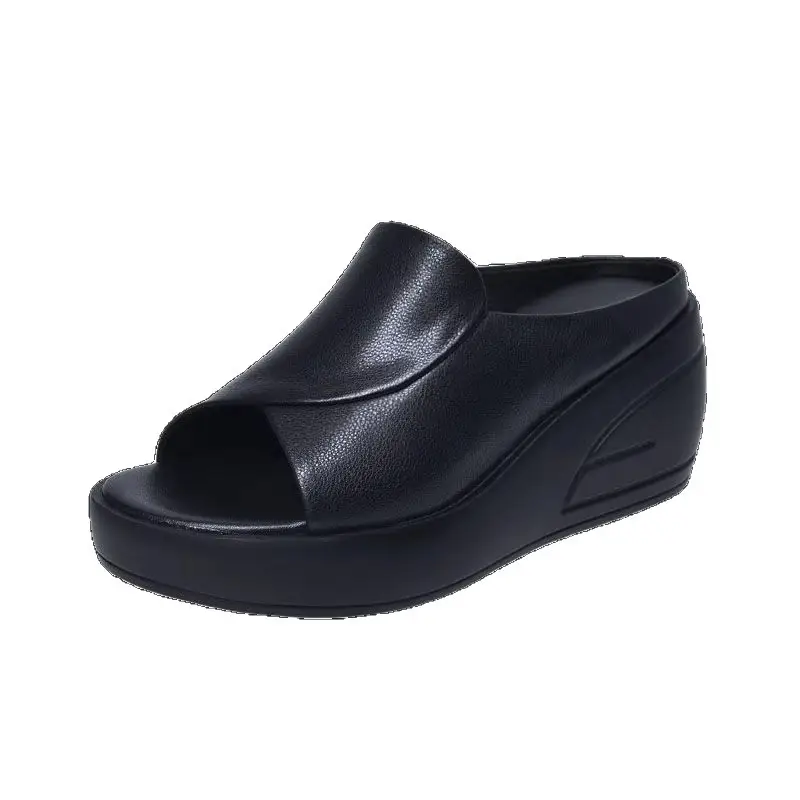 Cross-Border New Style Genuine Soft Leather Non-Slip Wear-Resistant Mom Slippers Women's Summer 2025 Waterproof Platform Thick-Soled Fashionable Outer Sandals - Image 6
